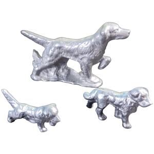 Vintage Cast Aluminum Dog and Puppies Sculpture 5" English Setter Labrador Gift